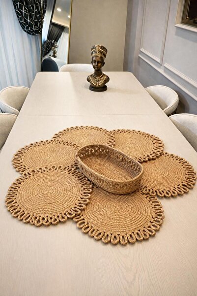 ModaCardin Jute, American Service Set, 6 Plates, 1 Bread Basket, Plate Mat, P...