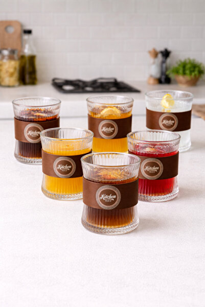 Kitchen Way طقم من 6 أكواب زجاجية من البوروسيليكات مع مقابض من خشب الأكاسيا K...