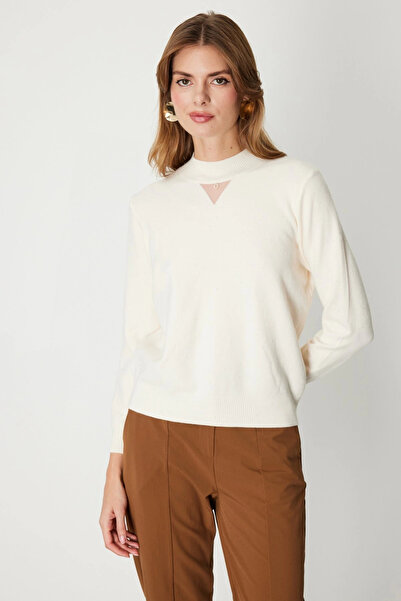 On Fashion Sequin Detailed Women's Beige Sweater 60345