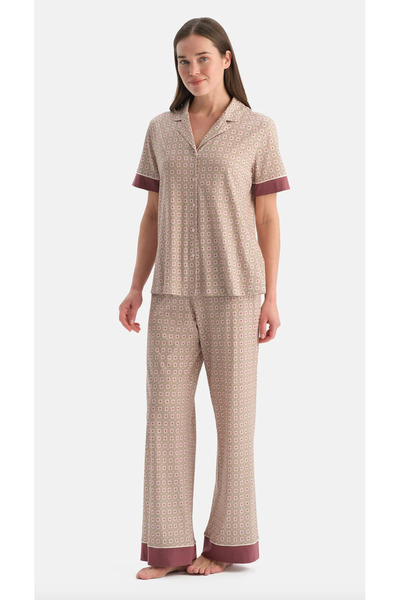 Dagi Costum de pijama pentru femei, cu model geometric, 50% modal, 50% bumbac