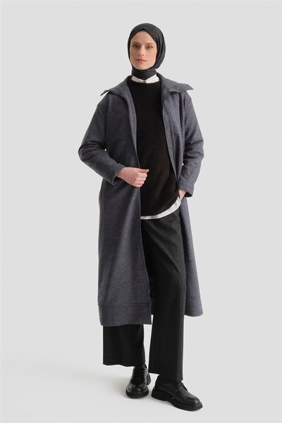 Armine Fermuarlı Kaşe Pardesü 25KT1801 Antrasit