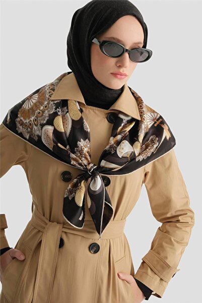 Armine Düğmeli Basic Trençkot Camel