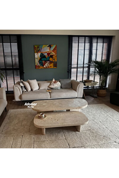 adomarmarblehandmadeandluxury Traverten İkili Orta Sehpa