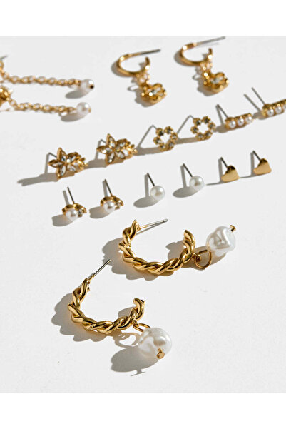 REDTAG مجموعة أقراط نسائية مزينة بالذهب (9 أزواج)