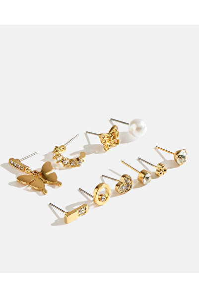 REDTAG طقم أقراط مرصعة بالذهب للنساء (10 قطع)