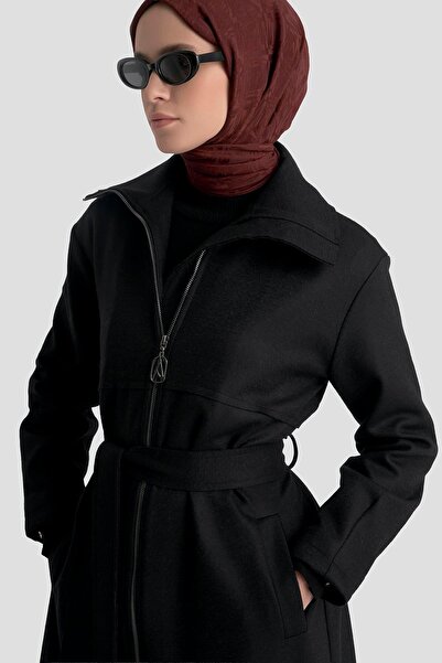 Armine Fermuarlı Kaşe Pardesü 25KT1801 Siyah