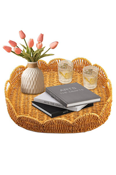 Generic سلة منسوجة، صينية تخزين بيضاوية، سلة تنظيم متعددة الأغراض للطاولة وغر...