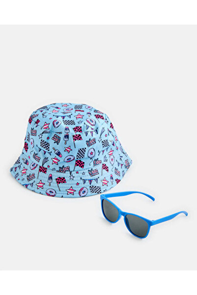 REDTAG طقم نظارات شمسية زرقاء للأولاد من طراز وايفارير مع قبعة (قطعتان)