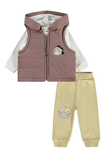 Civil Baby طقم دينو مطبوع من 3 قطع للأعمار من 6-18 شهرًا - بني للأعمار من 6-9...