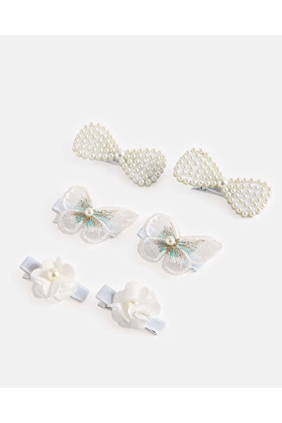 REDTAG Girls White Hair Clip Set (Pack of 6)