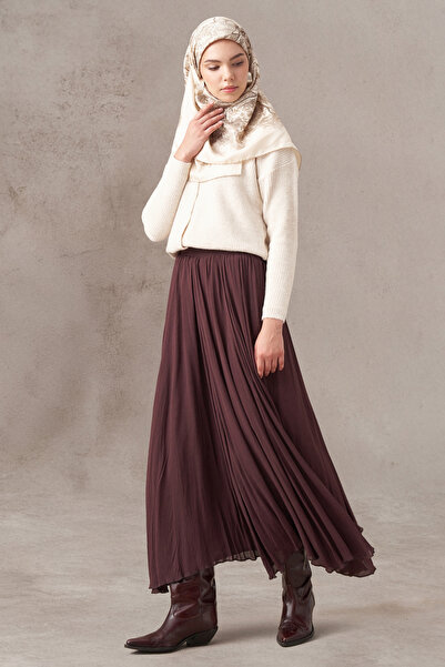 Tuğba Crash Dokulu Uzun Etek - Kahve