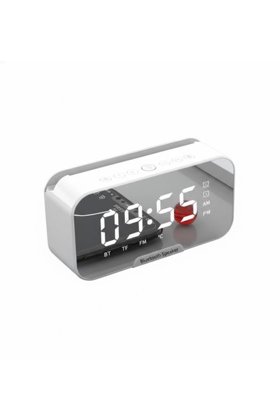 Generic ساعة منبه مرآة 5 في 1 مع مكبر صوت بلوتوث - صوت عالي الدقة، شاشة عرض درجة الحرارة وحامل للهاتف يأتي مع وصلة شاحن