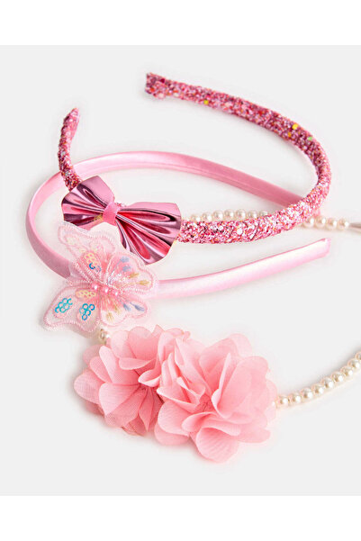 REDTAG طقم ربطات شعر وردية مزينة للبنات (3 قطع)