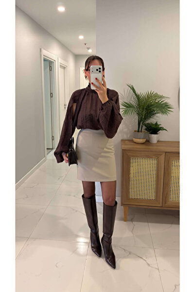 BİRCANÇİL Fusta scurtă bej Tosla