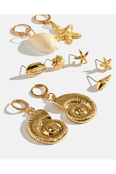 REDTAG مجموعة أقراط نسائية مرصعة بالذهب (9 قطع)