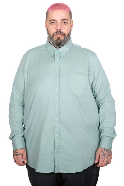 ModeXL Mode XL Men's Large Size Long Sleeve Gabardine Shirt 25604 Water Green
