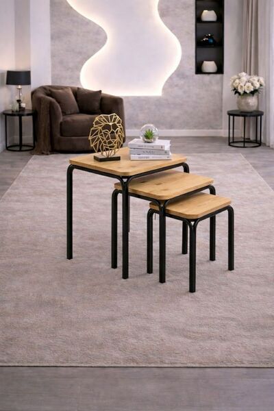 ARS Home zigon sehpa 3lü modern sehpa ahşap sehpa salon sehpası yan sehpa mod...