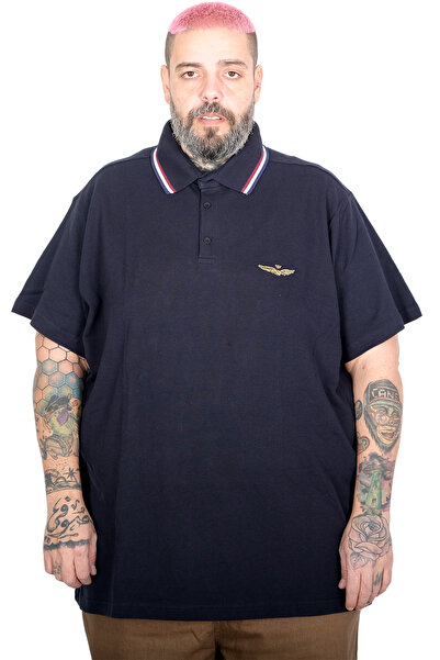 ModeXL Mode XL Large Size Men's Eagle Polo Collar T-Shirt 25315 Dark Blue