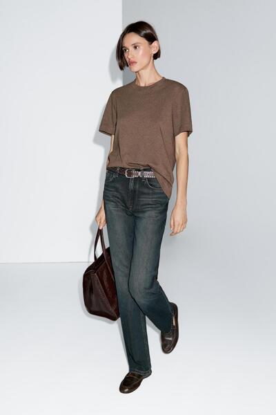 Massimo Dutti İnterlok bisiklet yaka %100 pamuklu t-shirt