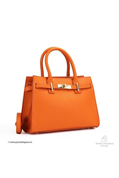Posete Fagaras Louise Leather Purse - Orange, Genuine Leather Office Bag, Han...