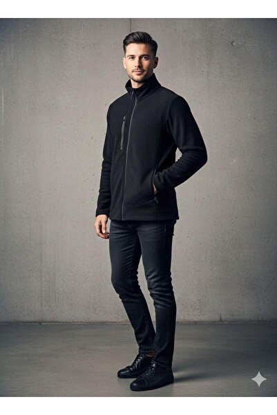 CAST COLLECTİON Men's Black Three-Zip Fleece Jacket