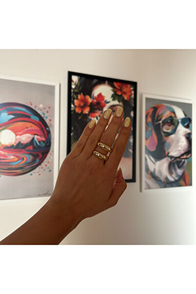 Madame Deco & Takı خاتم مادام جولد العصري ذو الحزام المزدوج المقاوم للصدأ للنساء