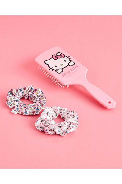 REDTAG طقم فرشاة شعر وربطات شعر وردية اللون بتصميم هيلو كيتي للبنات (3 قطع)