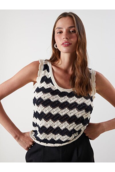 LC Waikiki LCW Vision Lacivert U Yaka Desenli Kadın Triko Süveter