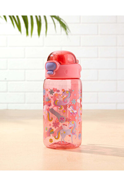 REDTAG زجاجة مياه وردية اللون بغطاء قلاب مطبوع عليها صورة (600 مل)