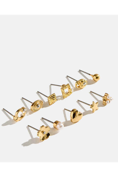 REDTAG Women Gold Embellished Studs Set (12 Piece)