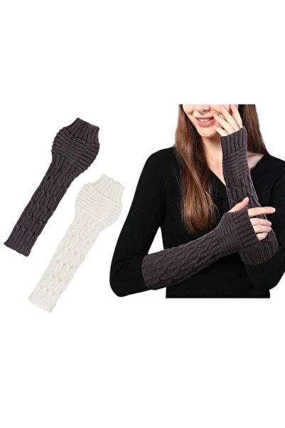 DELPI Fingerless Gloves, Set of 2 Pairs, Knitted, Brown and Ivory, Universal ...