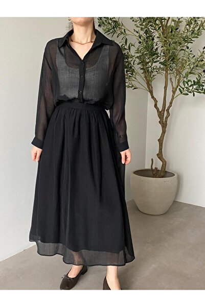 Bade Butik Black Elastic Waist Lined Skirt and Shirt Set