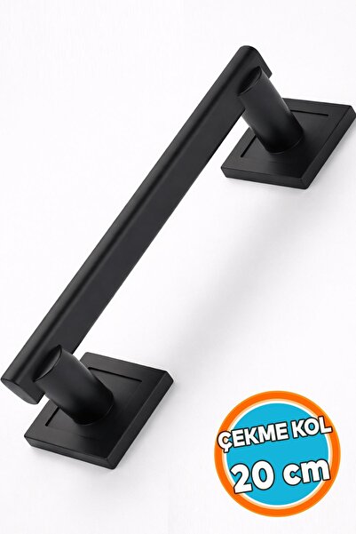 NZB Kare Rozetli Siyah Çekme Kol 20 Cm Modern Tasarım Dayanıklı Metal Kapı Do...