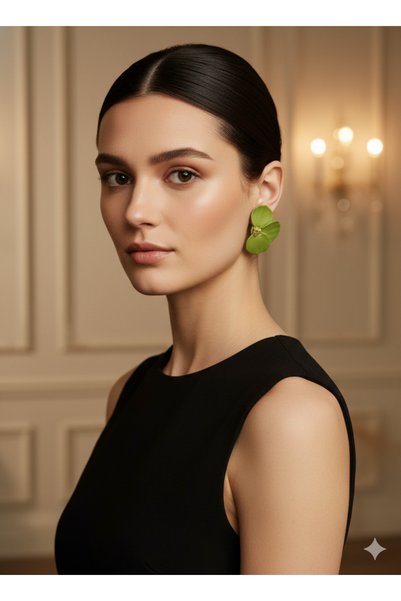 Lu Atelier Émera Bloom Handmade Polymer Clay Earrings |   Green Floral Design with Gold Detail |   Lightweight Stylish Earrings