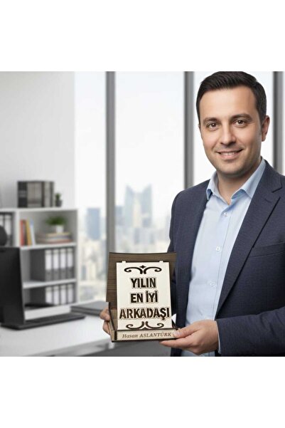 HEDİYENİZ BİZDE Kişiye Özel Yılın En İyi Arkadaşı Ahşap Plaket