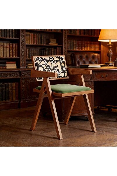 Mtanvxay كرسي بذراعين خارجي عتيق من خشب المطاط ومغطى بقماش مخملي، مناسب للفنا...