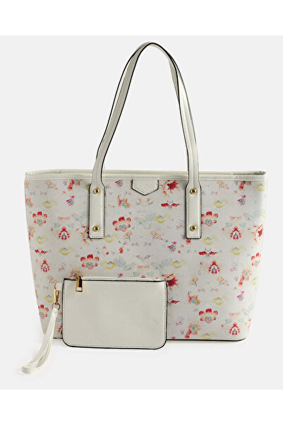REDTAG Women White Flower Printed Tote Bag