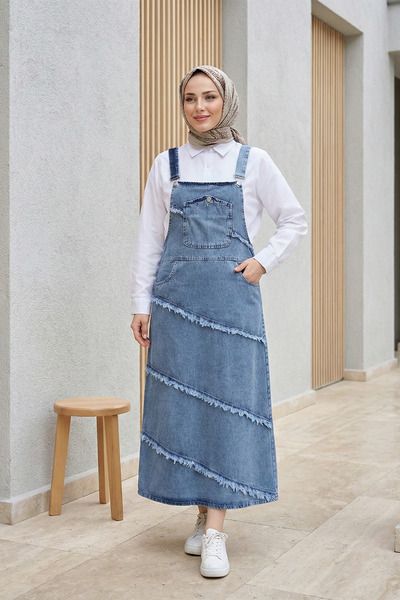 Kirazgym Women's Long Denim Slopet with Pockets and Side Buttons, Crossed Tas...