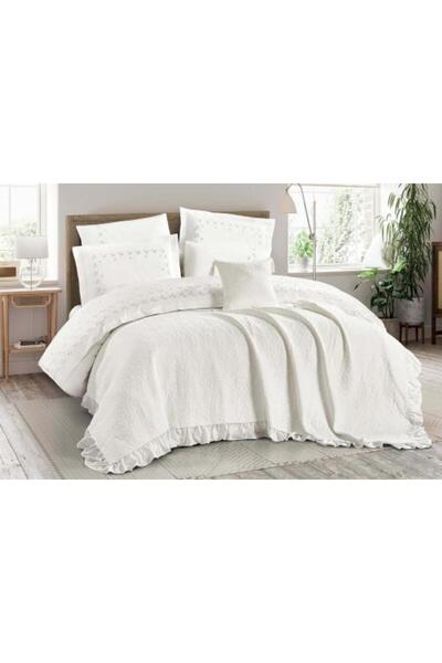 Alhabib bedding Double cotton bedspread, off-white, fits a 200x200cm bed. 8 p...