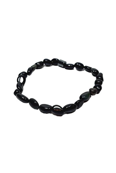 Janti Jtss26Blk1699 Tourmaline and Hematite Natural Stone Flexible 6 mm Bracelet