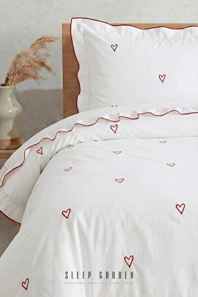 Sleep Garden طقم غطاء لحاف إيسن 100% قطن بنمط قلب كريمي لشخص واحد