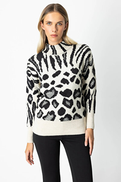 On Fashion Patterned Degaje Women's Beige Sweater 65322