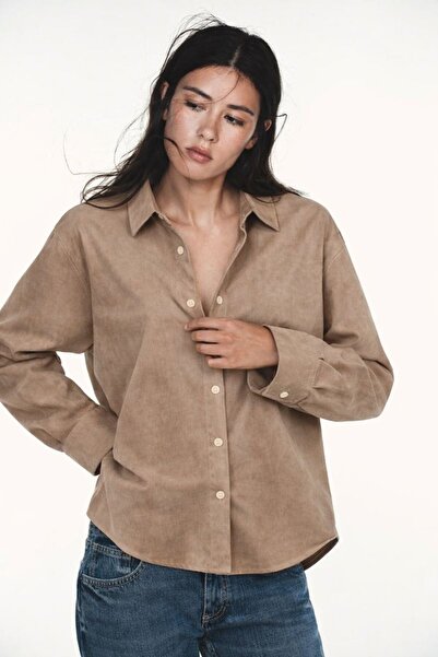 HAKKE Kadın Süet Dokulu Oversize GÖMLEK