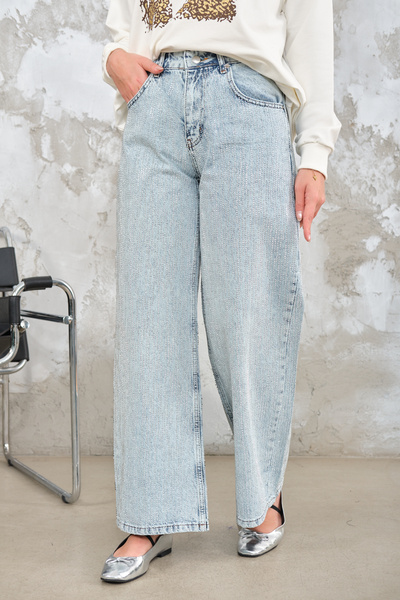 LOCCO Pantaloni de damă din denim cu detalii în culoarea pietrei, albastru gh...