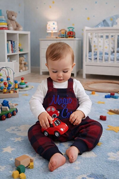 Babyhola Plaid Car Patterned Baby Boy Salopet 2-Piece Set 2204