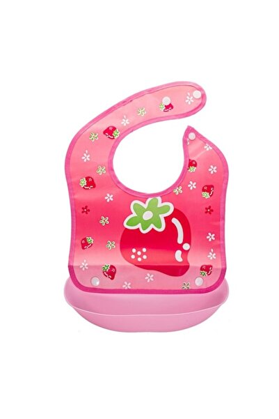 Mixbo Waterproof Bib with Pocket for Food, Plastic, Red Strawberry