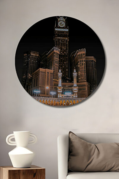 Teona Ahşap Mekke Kabe ve Saat Kulesi Yağlı Boya Görünümlü Ahşap Dekoratif Ta...