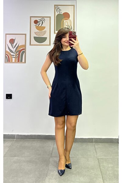 bydenizcollection Crepe Fabric Waist-Slit Pencil-Sewn Sleeveless Dress