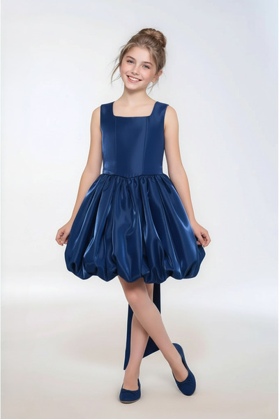 TheJOJODesign Girls' Satin Fabric Ruched Pleated Balloon Skirt Dress with Bow...