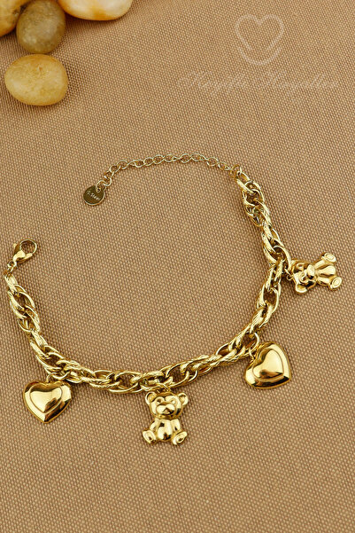 Keyifli Hayaller Çelik Bileklik - 316L Çelik Ayıcık Figürlü Kalpli Trend Kara...